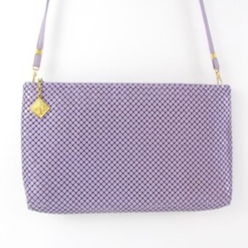 Whiting & Davis Vintage 80s Metal Mesh Shoulder Bag Purse Lilac Clutch Crossbody